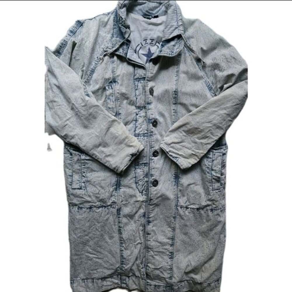 Vintage IZZI Oversized Acid Wash Long Denim Duster Jacket Blue